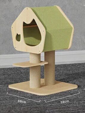 Modern Wooden Cat Condo with Scratching Post